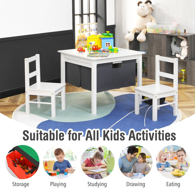 2-in-1 Kids Double-sided Activity Building Block Table with Drawers - White