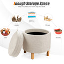 Round Storage Ottoman with Tray Top Accent Padded Footrest