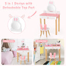 Kids Rabbit Vanity Table Chair Set with Mirror and Drawer