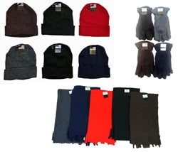 Wholesale Cuffed Winter Hats, Mens Fleece Gloves, and Scarves Combo Packs Case Pack 180