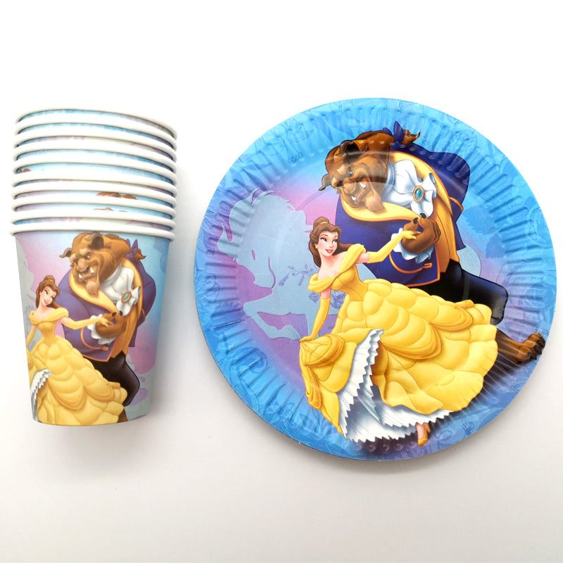 60PCS Beauty Beast Theme Paper Plates Cups Party Decoration for 30 People Tableware Set