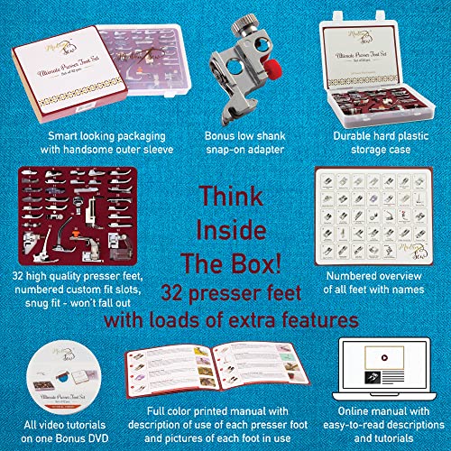 Sewing Machine Presser Foot Kit with Manual, DVD and Storage Case