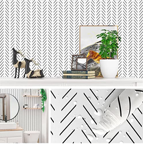 Black and White Peel and Stick Wallpaper Herringbone Contact Paper