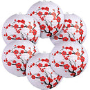 6 Pack Chinese Japanese Red Cherry Flowers Paper Lantern White Round Chinese