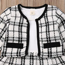 Toddler Baby Girl Plaid Skirt Set Long Sleeve Jacket Coat Tops Party Dress Tutu Skirt Fall Outfit Clothes (Black+White,6-12Months)