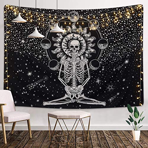 Skeleton Tapestry Chakra Black and White Stars Tapestry for Room