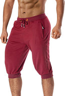 Dr.Cyril Men’s 3/4 Jogger Capri Pants Cotton Below Knee Length Running Shorts with Zipper Pockets
