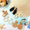 6 Pairs Rattan Earrings Straw Earrings Tassel Woven Bohemian Earring Handmade Wicker