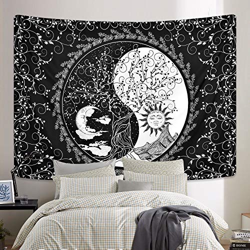 Sun and Moon Tapestry Mandala Yin Yang Tapestry Black and White Tapestries Psychede