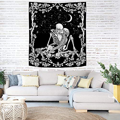 Skull Tapestry The Kissing Lovers Tapestry Wall Hanging, Black and White Decoration