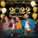 Happy New Year Decorations 2022, Large Size Fabric Black and Gold Happy New Year Banner Photography Backdrop for New Years Eve Party Supplies 2022 Indoor Outdoor