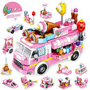 Girls Building Blocks Toys 553 Pieces Ice Cream Truck Set Toys for Girls 25 Models Pink