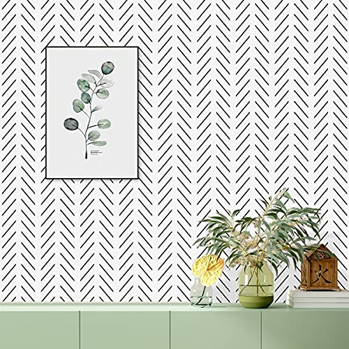 Black and White Peel and Stick Wallpaper Modern Herringbone Contact Paper