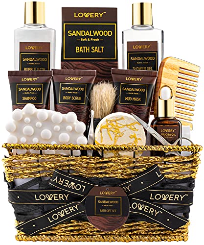 Mens Gift Set, 14Pc Sandalwood Bath Gift Set, Personal Self Care Kit