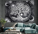 Tree of Life Tapestry Black White- Galaxy Sun and Moon Tapestry- Wall Hanging Decor