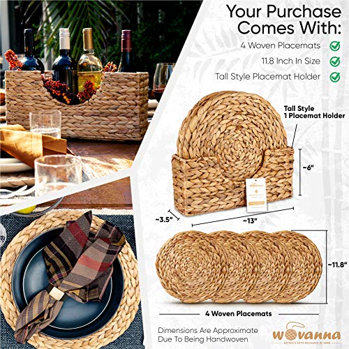 Wovanna Woven Placemats for Dining Table - Set of 4 Adorable Thick Rustic Round
