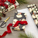 Hallmark Black Christmas Wrapping Paper with Cut Lines on Reverse (3 Rolls: 120 sq. ft. ttl) Retro Santa, Black and White Buffalo Plaid, Train and Trees