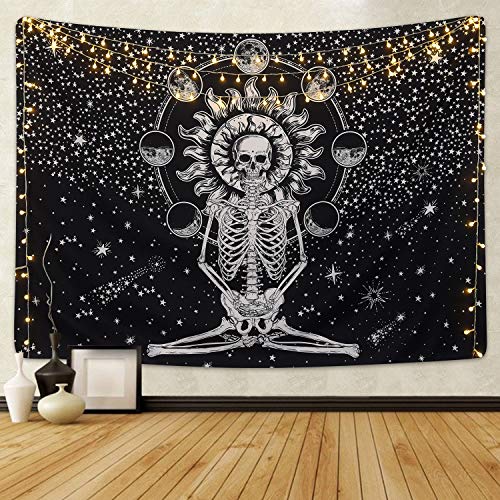 Skeleton Tapestry Chakra Black and White Stars Tapestry for Room