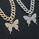 Big Butterfly Pendant Necklace For Women Rhinestone Cuban Link Hip Hop Crystal