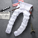 Leward Men's Slim Fit Stretch Destroyed Ripped Skinny Denim Jeans (36, White)