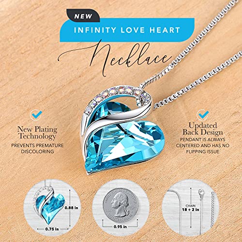 Women’s Silver Plated Infinity Love Heart Pendant Necklace with Turquoise Aquamarine