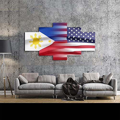 Philippines and USA Flag Wall Art Canvas Prints 5 Panel Posters Painting