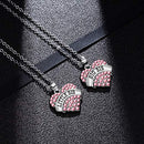 2PCs Big Sis Lil Sis Crystal Heart Pendant Necklace Set Gift for Sister (Pink)