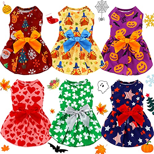 6 Pieces Holiday Dog Dress Cute Halloween Pet Dresses Skirts Christmas Doggie