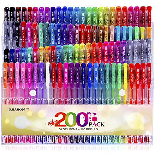 200 Pack Gel Pen with Case for Adult Coloring Books, 100 Color Gel Markers100 Refills