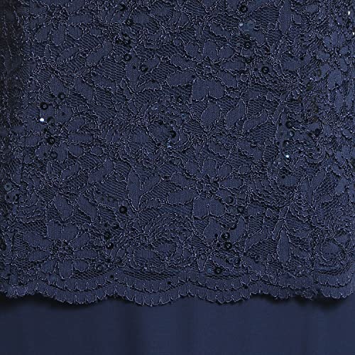 Alex Evenings Women's 3/4 Sleeve Stretch Lace Bodice Mock One Piece Gown, Navy, 14