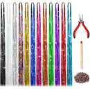 47 Inches Hair Extension Tinsel with Tool 12 Colors 2400 Strands Hair Extension Tinsel Kit