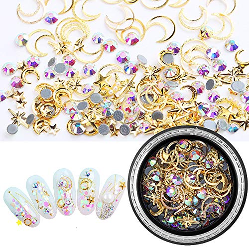 SILPECWEE 6 Boxes 3d Nail Rhinestones And Studs Gold Nail Rivets Set Nail Crystals Clear Nail Jewelry Decorations Manicure Kit With 1Pc Tweezers And Picker Pencil