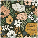 Vintage Large Floral Peel and Stick Wallpaper Removable Daisy Leaf Black