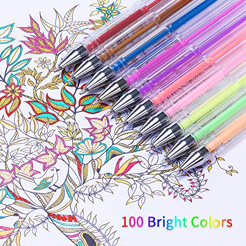 200 Pack Gel Pen with Case for Adult Coloring Books, 100 Color Gel Markers100 Refills