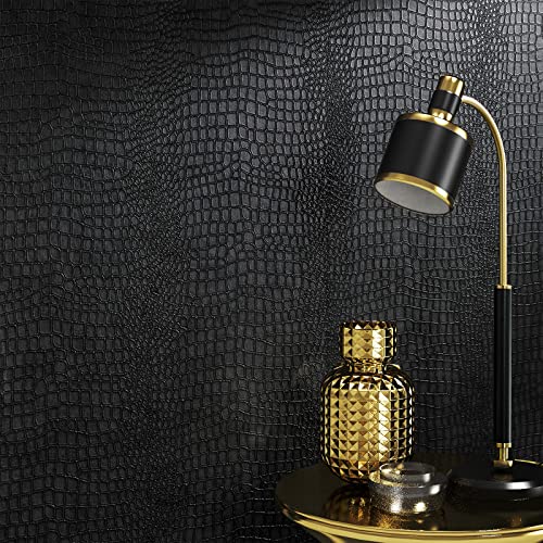 17.7'' x 472.4'' Crocodile Wallpaper Black Matte Crocodile Textured Wallpaper