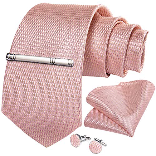 Mens Blush Pink Tie Set Rose Gold Ties for Men Silk Plaids