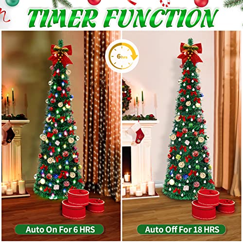 Pop Up Christmas Tree, 5FT Collapsible Artificial Christmas Tree with 40 LED Multicolor Lights