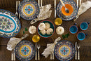 Euro Ceramica Zanzibar Collection 16 Piece Dinnerware Set Kitchen and Dining, Service for 4, Spanish Floral Design, Multicolor, Blue and Yellow