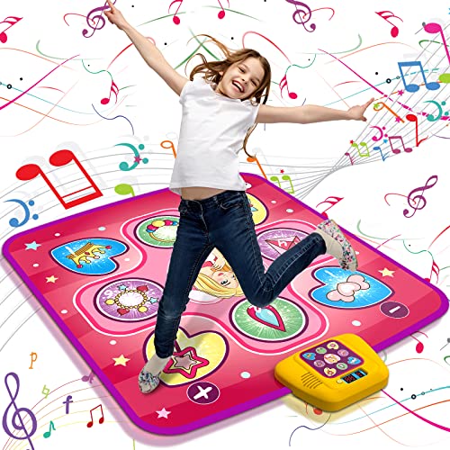 beefunni Dance Mat, Electronic Musical Play Mats Pink Dance Pad with LED Lights, Dancing Floor Mat Game Toy with 5 Game Modes, Christmas Birthday Gifts for 3 4 5 6 7 8 9 10 Year Old Girls Toys