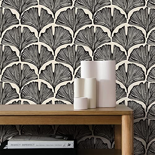 Zebra Black Feather Palm Removable Peel and Stick Wallpaper, 20.5 in X 16.5 ft