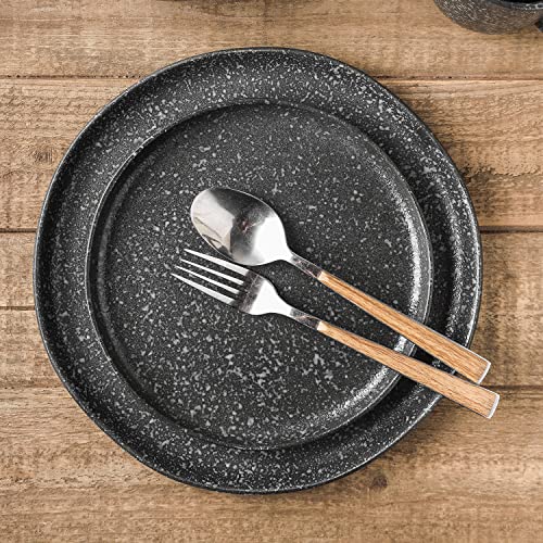 Stone Lain Tom Rustic Stoneware Dinnerware Set for 8, Black and White Reflection