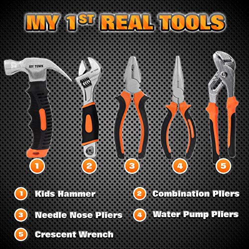 Kids Real Tool Set - Junior Steel Forged Tool Kit with Real Hand Tools