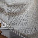 Bohemian Crochet Knitting Curtains Tassels 84 Inches Long,Rod Pocket Boho Cotton Lace Window Drapes