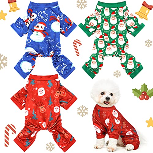 Christmas Dog Pajamas 3 Pieces Pet Clothes Costume Xmas Apparel Jumpsuit Puppy Christmas Pajamas for Pet Holiday Decorations (Classic Pattern,L)
