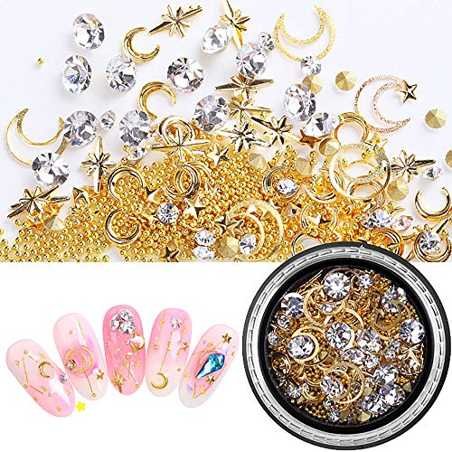 SILPECWEE 6 Boxes 3d Nail Rhinestones And Studs Gold Nail Rivets Set Nail Crystals Clear Nail Jewelry Decorations Manicure Kit With 1Pc Tweezers And Picker Pencil