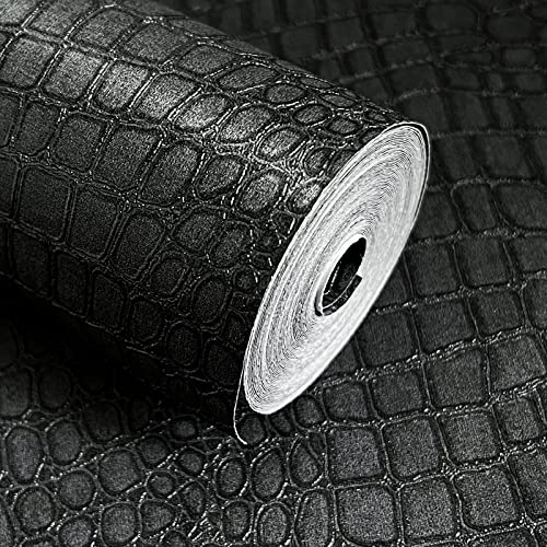 17.7'' x 472.4'' Crocodile Wallpaper Black Matte Crocodile Textured Wallpaper