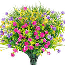 9pcs Artificial Flowers Outdoors, UV Resistant Plastic Flower Plants for Outdoor