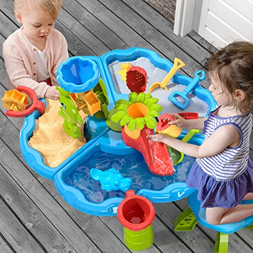 3-in-1 Sand Water Table, 28PCS Kids Beach Summer Toys Sandbox Table