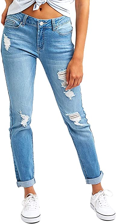 Resfeber Women's Ripped Boyfriend Jeans Cute Distressed Jeans Stretch Skinny Jeans with Hole