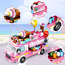 Girls Building Blocks Toys 553 Pieces Ice Cream Truck Set Toys for Girls 25 Models Pink